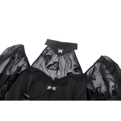 Fabric detail of the Dark In Love Blanche Victorian gothic dress, showcasing the 100% fully drawn yarn material, ideal for a sophisticated gothic look.