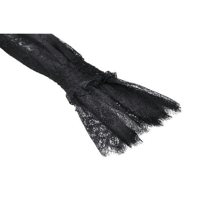 Full front view of Aoife Black Lace Top styled elegantly, showcasing the gothic design featuring ruffled trim.