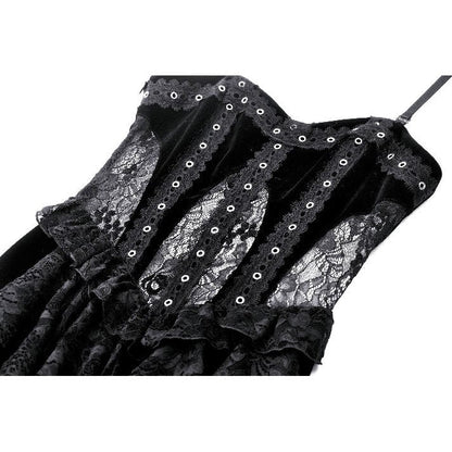 Full view of the Dark in Love Fia Gothic Maxi Dress, illustrating the graceful draping and romantic lace accents.