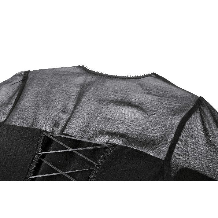 Gothic elegance embodied in the Dark in Love Greta Dress, featuring a flared silhouette and sophisticated bell sleeves for a dramatic appeal.