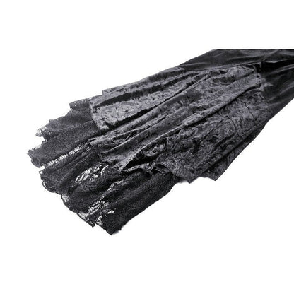 Full-length shot of the Gothic velvet mermaid dress, featuring a dramatic silhouette that embodies gothic glamour and sophistication.