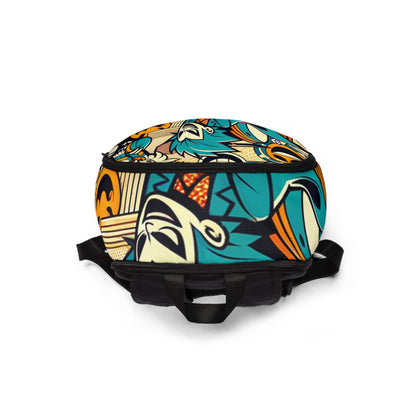 Model wearing the Trendsetter Pop Art Backpack by Dazzling Dreams Studio, illustrating its perfect blend of luxury and playful artistry in everyday use.