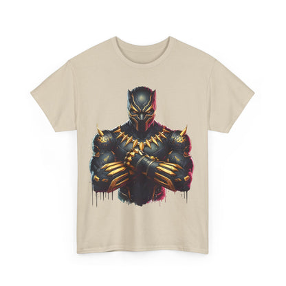 Stylish front view of the Black Panther unisex graphic tee in beige, presenting a bold image of the superhero, perfect for fashionable Marvel fans looking to stand out.
