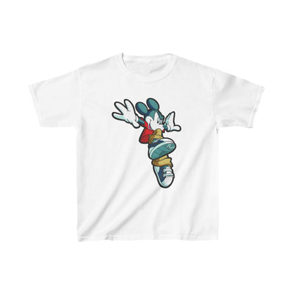 Unisex Kids Mickey Mouse Cotton T Shirt Tee in white, showcasing an artistic representation of Mickey Mouse in vibrant colours.