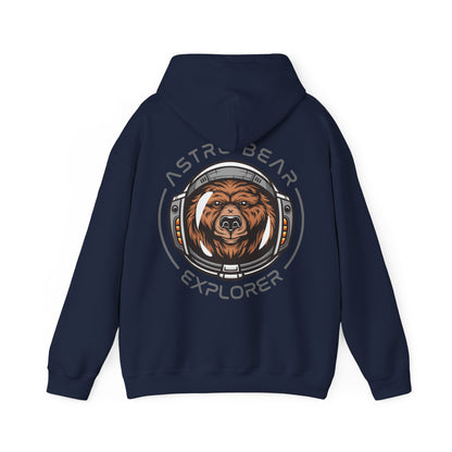 Sophisticated navy hoodie with a striking astronaut bear illustration on the back, ideal for fashionable explorers seeking warmth and style.