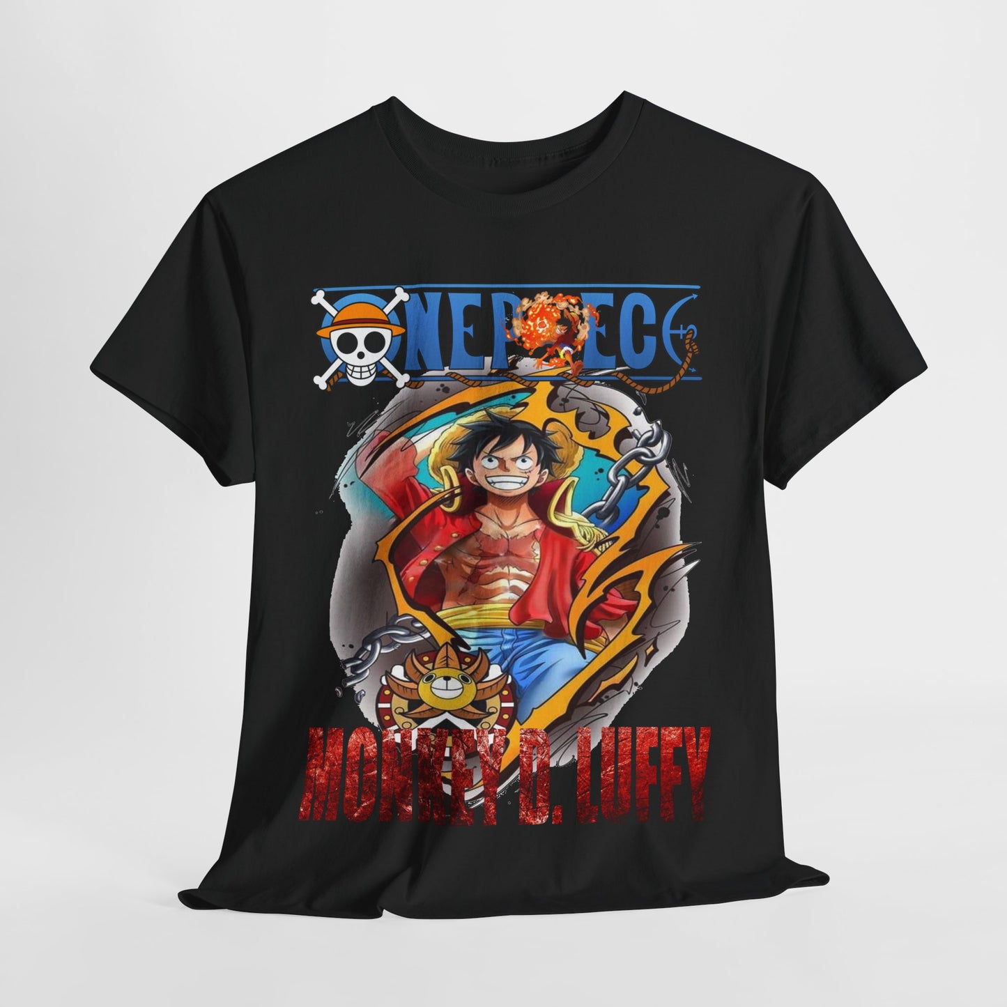 Luxurious Monkey D. Luffy T-Shirt with vibrant graphic design featuring the iconic character from the renowned anime series, styled in black.