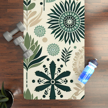 Sophisticated design of the Leilani Beaumont Yoga Mat from Dazzling Dreams Studio, highlighting its eco-friendly material and soothing pastel green aesthetics against a yoga studio backdrop.