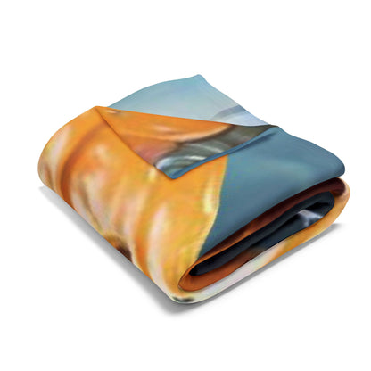 Exquisite Decorative and Warm Halloween Spooky Arctic Fleece Blanket elegantly folded, revealing vibrant colours and intricate detail, a perfect accessory for a luxurious Halloween ambiance.