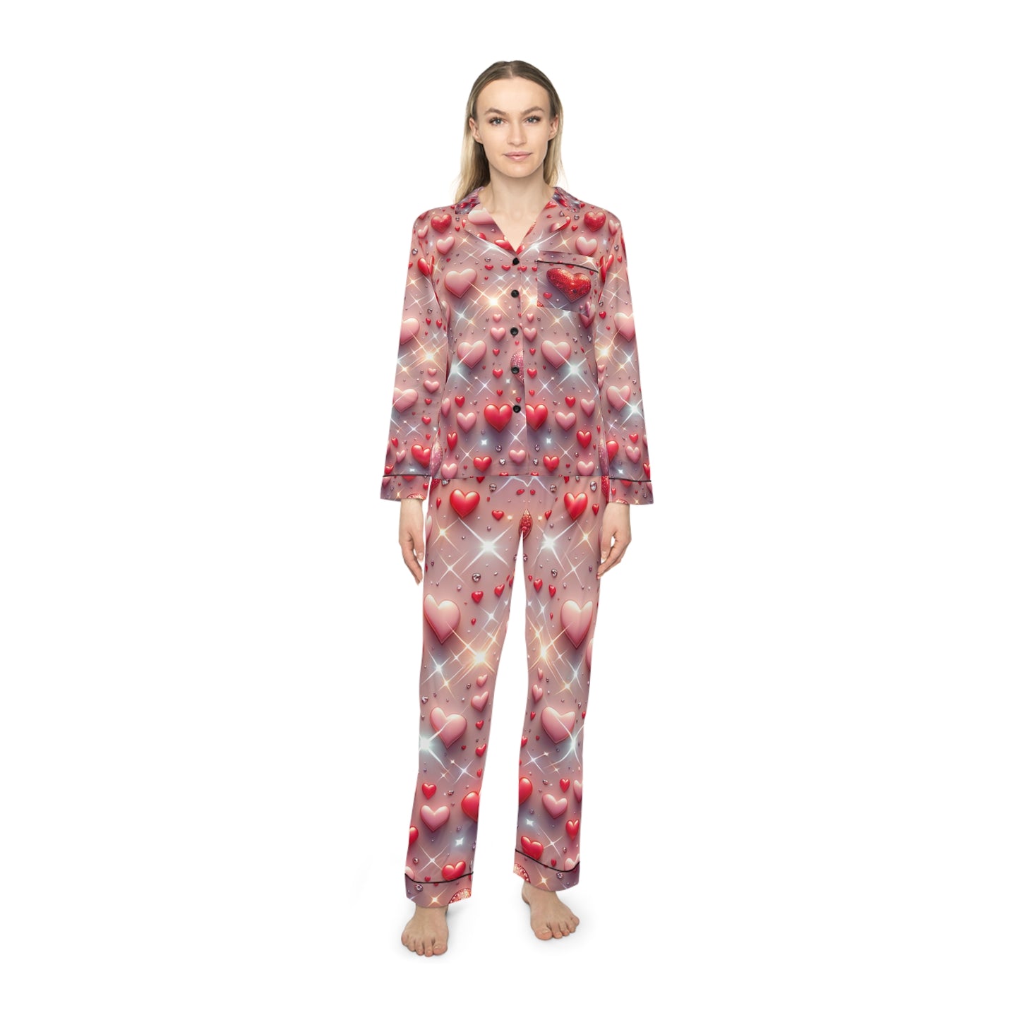 Women's Satin Pajamas Glittering Hearts