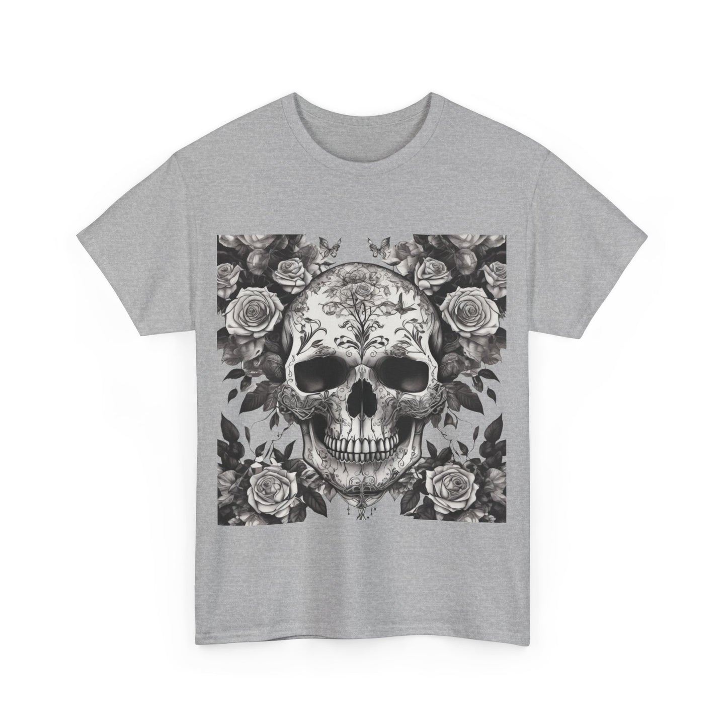 Skulls and Roses Cotton Tee, Unisex Graphic Shirt,