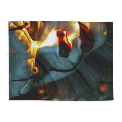 Breathtaking close-up of the Decorative and Warm Halloween Pennywise IT Arctic Fleece Blanket showcasing its intricate patterns and vibrant colours, perfect for elevating your Halloween decor.