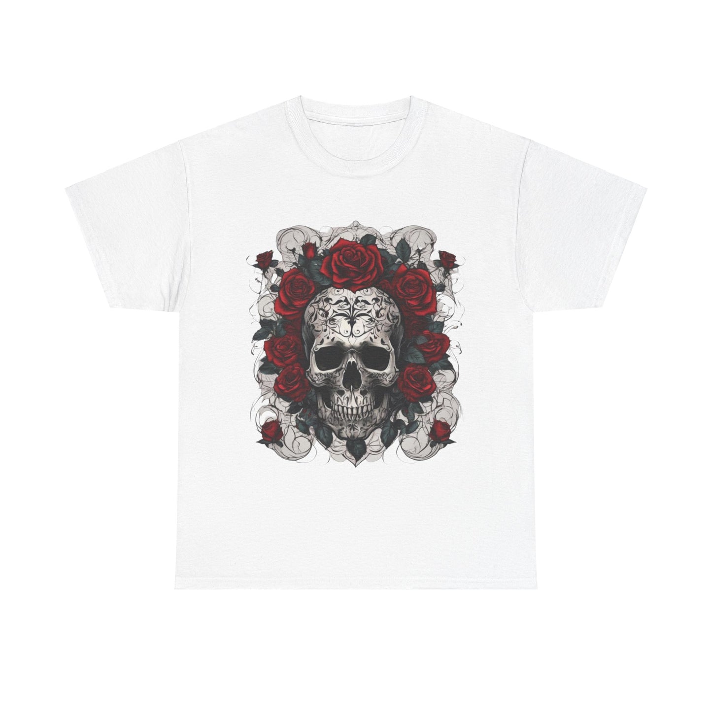 Skulls and Roses Cotton Tee, Unisex Graphic Shirt,