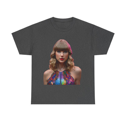 Sophisticated dark grey Swifties psychedelic Taylor Swift heavy cotton tee with a vibrant psychedelic design of Taylor Swift, perfect for trendy aficionados.