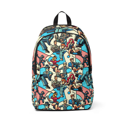 Vibrant Pop Art Abstract Backpack by Dazzling Dreams Studio featuring lively cartoon characters and dynamic comic motifs, a stylish statement for the contemporary fashionista.