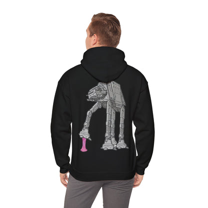 Dynamic Back Print Hoodie featuring Rebel Gum Star Wars AT-AT with Pink Gum, designed for style and comfort with intricate details illustrating the powerful AT-AT.