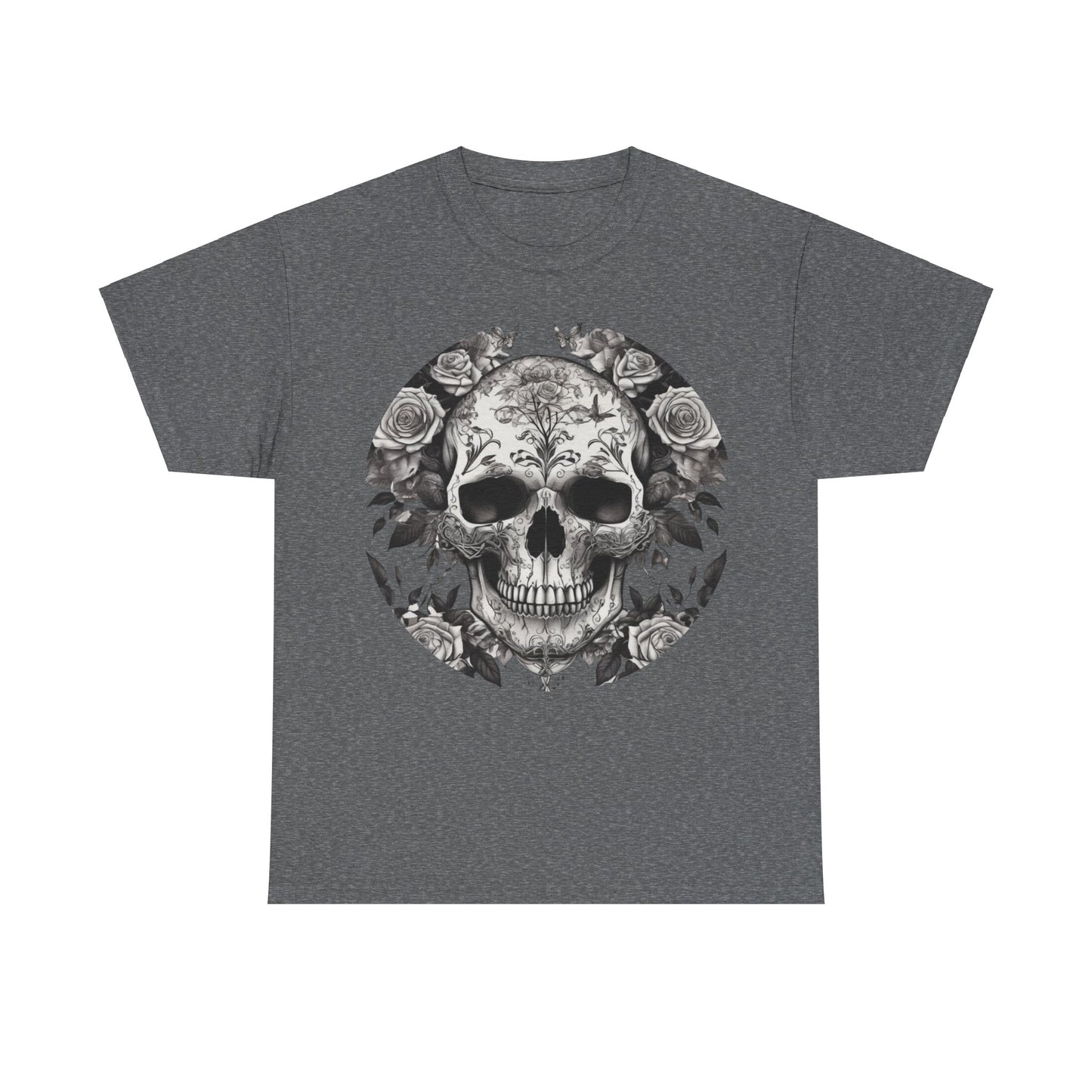 Skulls and Roses Cotton Tee, Unisex Graphic Shirt, 7 color choice