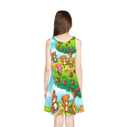 Sophia Buttercup Girls Sundress from Dazzling Dreams Studio, capturing the essence of summer fun with its enchanting cartoon teddy bears and breathable fabric.