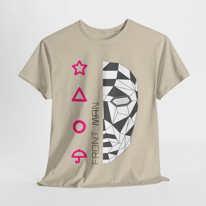 Squid Game Unisex Men’s Women’s Graphic Cotton Funny T-Shirt Tee featuring Front Man design, ideal for fashion-forward individuals who appreciate urban style.