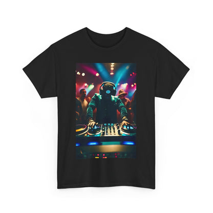 Front view of the Street Monster Graphic T-Shirt, featuring a DJ graphic print on a luxury black fabric, ideal for stylish urban outings and music events.