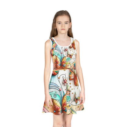 Sophia Buttonwell Girls Summer Sundress featuring a vibrant butterfly print, designed by Dazzling Dreams Studio for exquisite summer style.