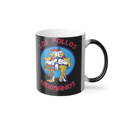 Elegant view of Breaking Bad Los Pollos Hermanos 11oz Colour Morphing Mug, displaying the iconic logo and unique colour morphing feature, making it a stylish addition to any collection.