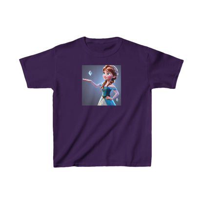 Kids Frozen Anna Heavy Cotton T-Shirt featuring a vibrant purple colour with stunning character design of Anna from Disney's Frozen, perfect for your little princess.