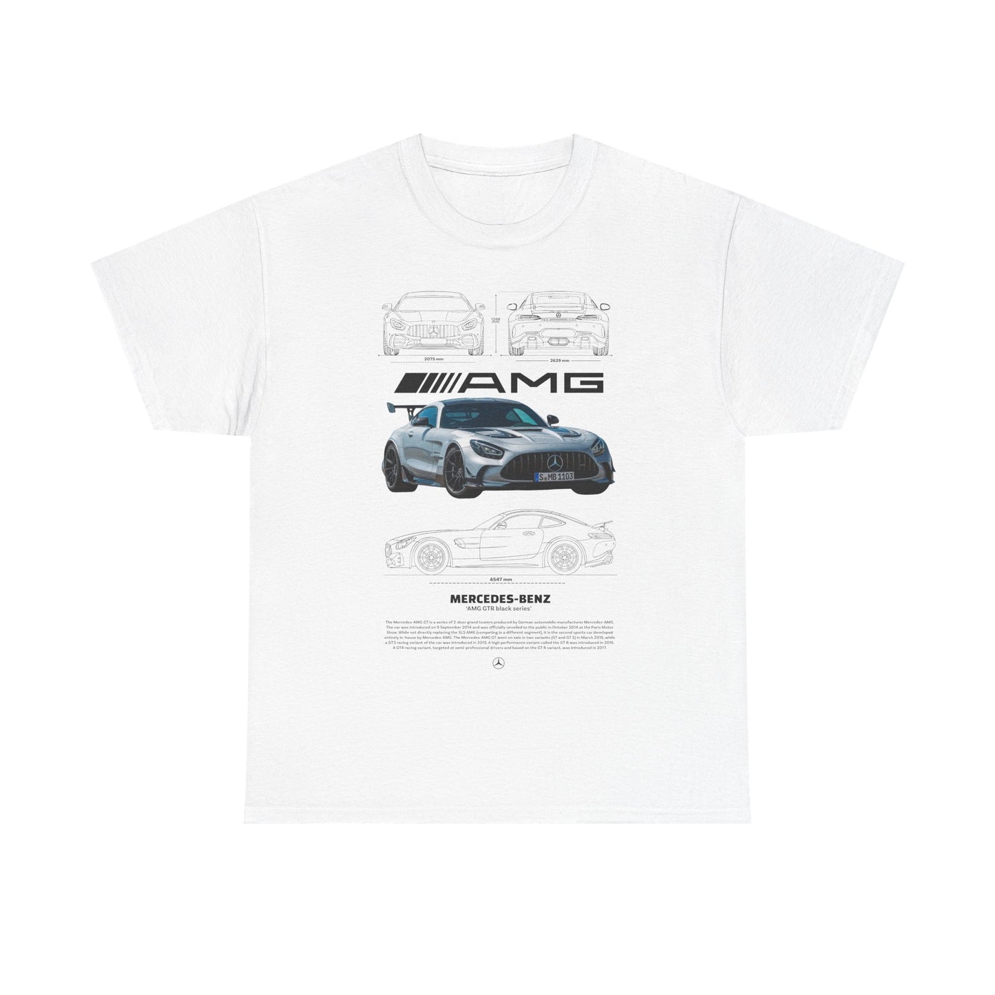 Luxury men's t-shirt featuring a stylish AMG graphic with a prominent Mercedes-Benz design, ideal for automotive enthusiasts.