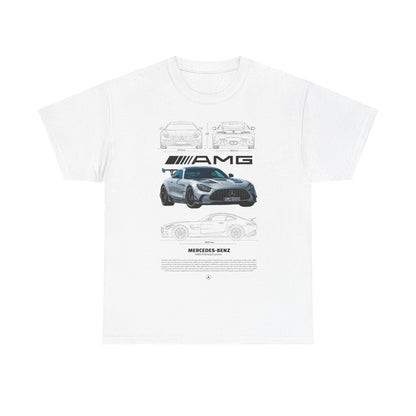 Luxury men's t-shirt featuring a stylish AMG graphic with a prominent Mercedes-Benz design, ideal for automotive enthusiasts.