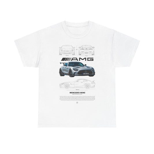 Luxury men's t-shirt featuring a stylish AMG graphic with a prominent Mercedes-Benz design, ideal for automotive enthusiasts.