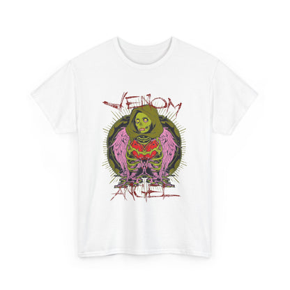 Chic white t-shirt showcasing the detailed 'Venom Angel' design, perfect for making a fashion statement.
