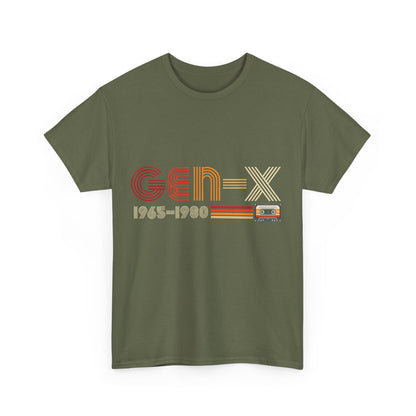 GEN-X 1965 - 1980 Graphic T-Shirt in olive green, featuring bold retro lettering symbolising nostalgia and style.