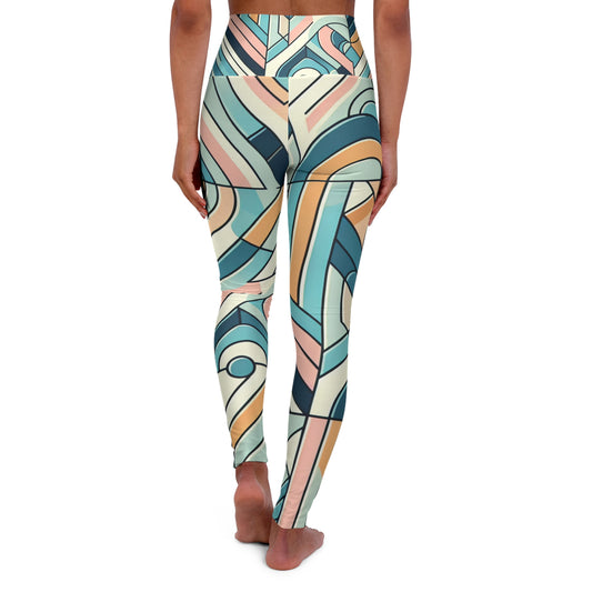 Back view of Geometric Print Leggings in Soothing Pastels - Ultimate Comfort and Eye-Catching Style, highlighting the luxurious fabric and eye-catching geometric patterns.