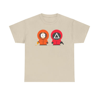 Chic Squid Game South Park Unisex Men’s Women’s Graphic Cotton Funny T-Shirt with a unique design, ideal for pop culture enthusiasts who appreciate witty and humorous fashion.