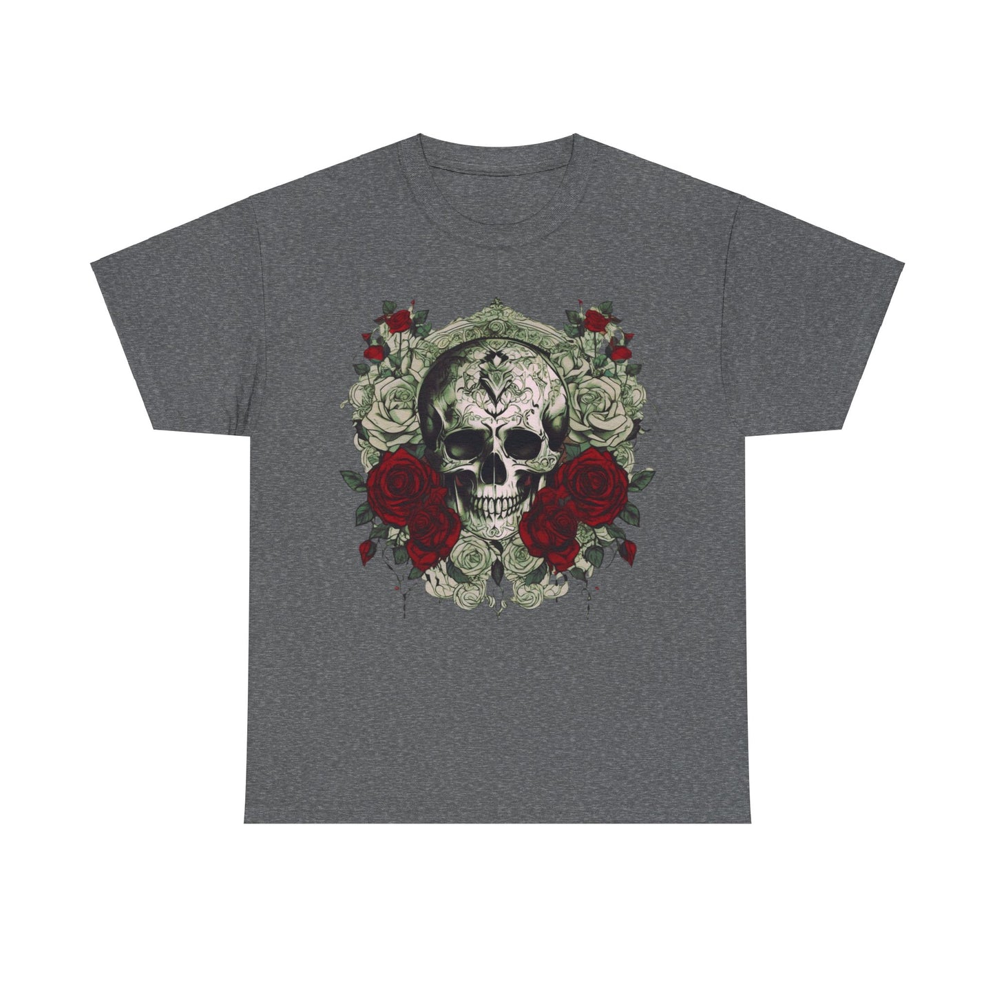 Skulls and Roses Cotton Tee, Unisex Graphic Shirt, 7 color choice