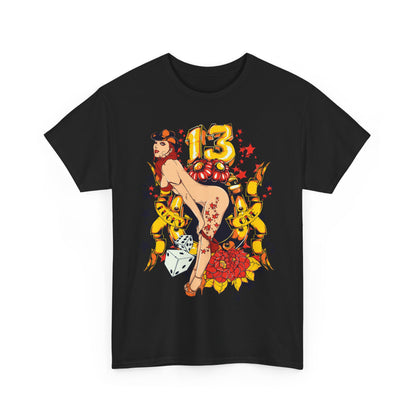 Casual wear of Dazzling Dreams Bold Gold 13 Cartoon Inspired Men's T-Shirt styled with jeans, showcasing the eye-catching cartoon design.