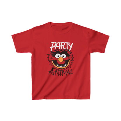 Unisex Kids Animal Cotton T-Shirt Tee featuring a vibrant red base adorned with a whimsical graphic design of an animal character, perfect for young fashion enthusiasts.