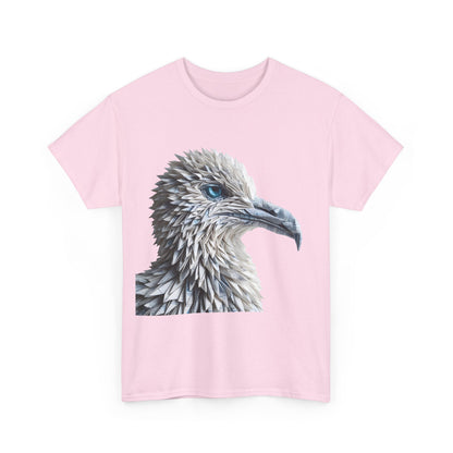 Front view of the pink Sculpted Elegance Unisex Cotton Tee featuring a beautifully detailed origami bird design, showcasing craftsmanship and artistic style.