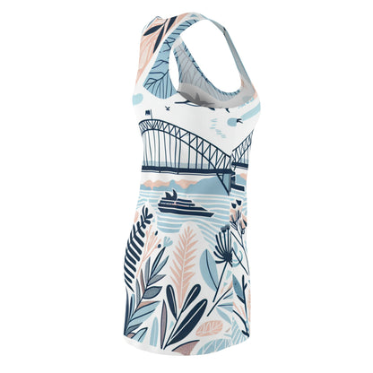 Elegant display of the Aurelia Sterling Racerback Dress in pastel colors, set against a luxurious backdrop, highlighting the exclusive design by Dazzling Dreams Studio.