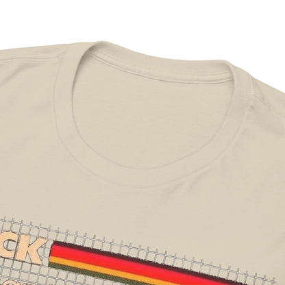 Luxury Retro Pop Art Unisex Men´s Women´s Graphic Cotton Funny T Shirt Tee Vintage detailing of the neck and shoulder area, emphasising its quality craftsmanship.