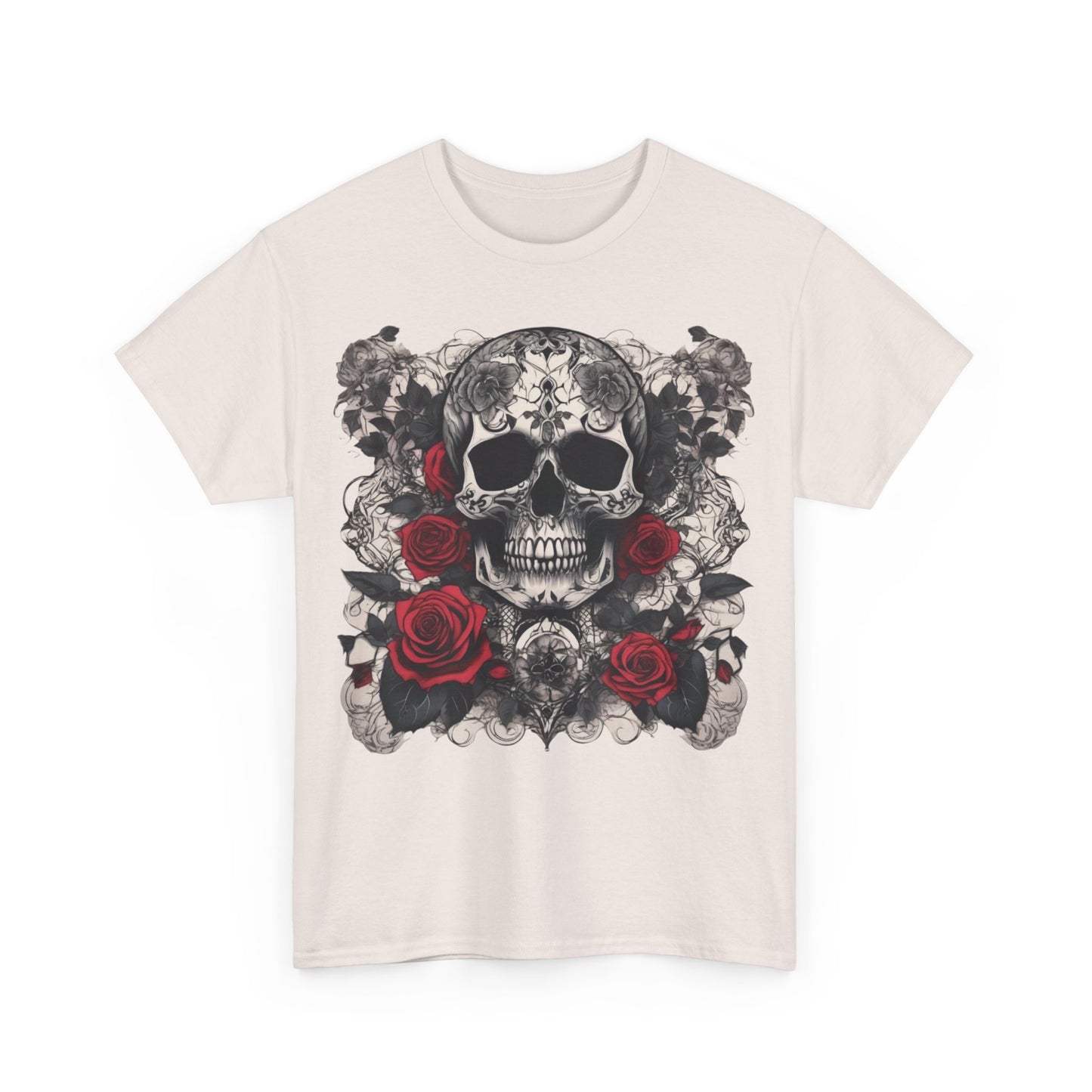 Skulls and Roses Cotton Tee, Unisex Graphic Shirt, 7 color choice