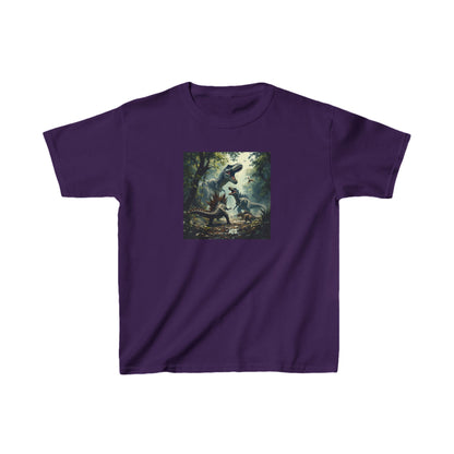 Kids Dinosaur Heavy Cotton Tee in sophisticated purple featuring a whimsical dinosaur graphic designed to spark joy in every child.