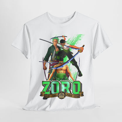 Luxury One Piece Zoro Graphic T-Shirt in White featuring iconic characters and vibrant colors, perfect for anime enthusiasts.