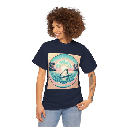 Group of friends wearing Delightfull Paddle Board T-Shirts from Dazzling Dreams Studio, celebrating adventure and connection with nature.