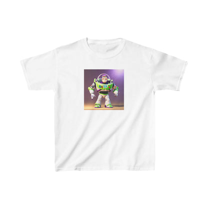Kids Buzz Lightyear Heavy Cotton T-Shirt in classic white, designed for young explorers, featuring vibrant Buzz Lightyear print, perfect for comfort and adventures.