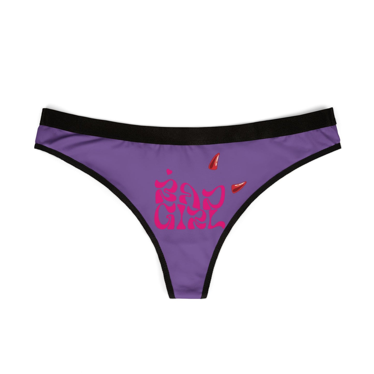 BAD GIRL Thong Panties Sexy Cheeky Naughty Womens Lingerie. Hot Pink, Red Horns!