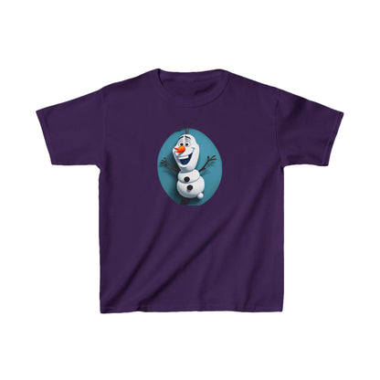 Kids Cute Frozen Olaf T-shirt in elegant purple, highlighting the iconic snowman Olaf, designed from premium heavy cotton for both fashion and durability.