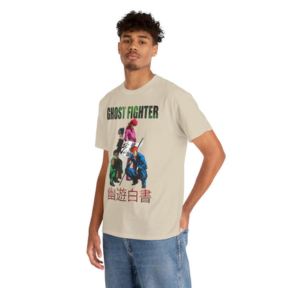 Elegant Ghost Fighter graphic T-shirt featuring dynamic anime character illustrations, embodying a luxurious blend of style and fandom. Perfect for anime lovers seeking sophistication in their casual wear.