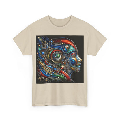 Front view of the Stained Glass Dreams Unisex T-Shirt featuring an intricate art design, a blend of vibrant colours and abstract art, ideal for fashion-forward individuals.