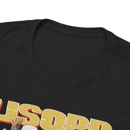 Close-up view of the neckline of a luxury One Piece Usopp t-shirt, highlighting high-quality fabric and stylish design, perfect for anime lovers.