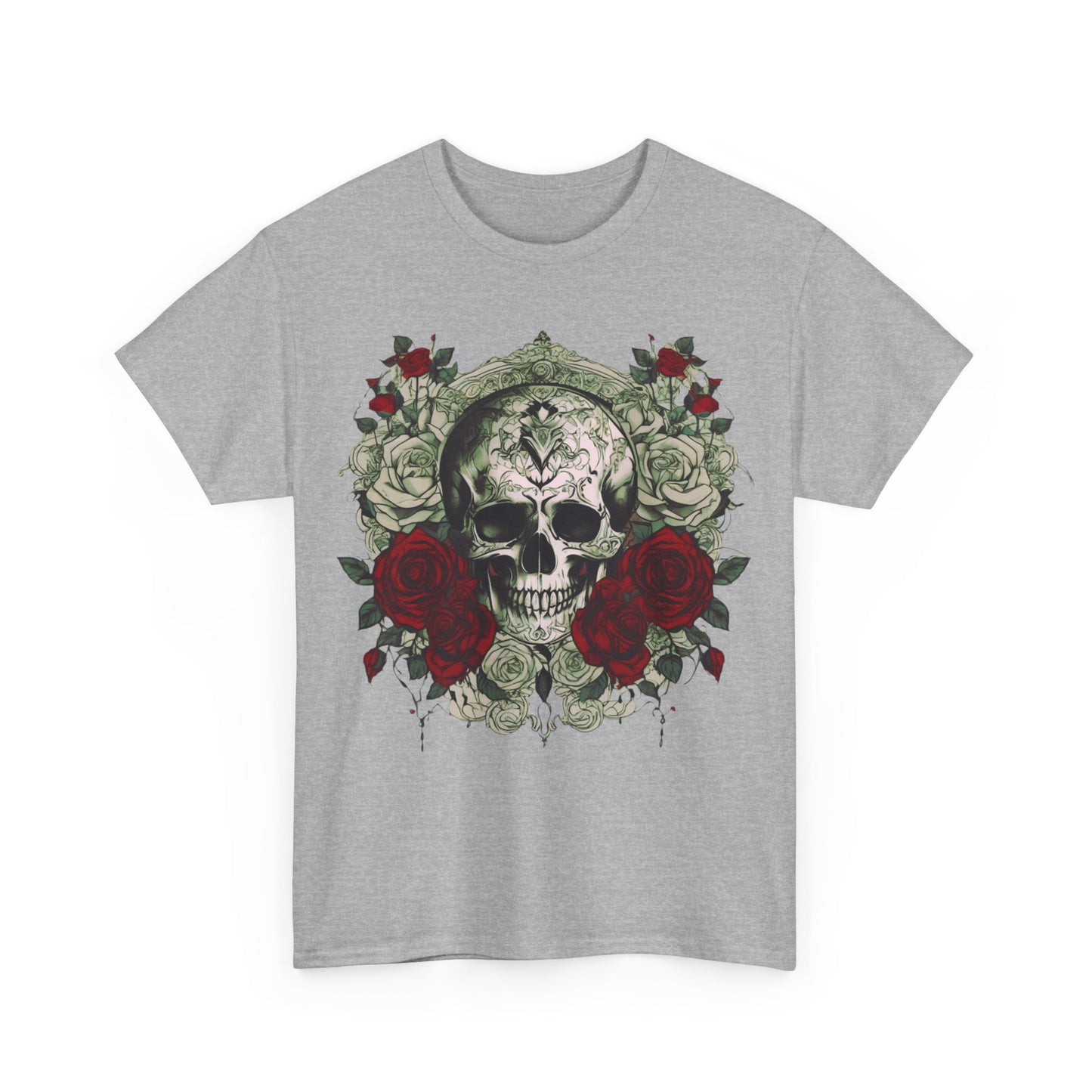 Skulls and Roses Cotton Tee, Unisex Graphic Shirt, 7 color choice